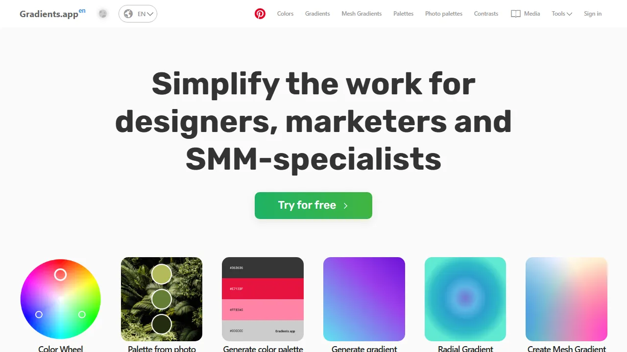 gradients.app - Generate Color Palettes and Schemes Online screenshot