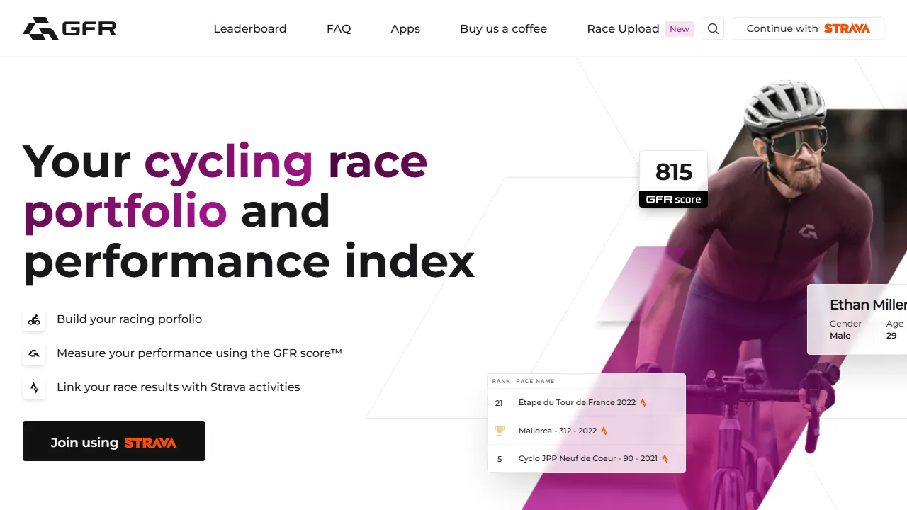 granfondorace.cc - Cycling Race Ranking and Strava Integration screenshot
