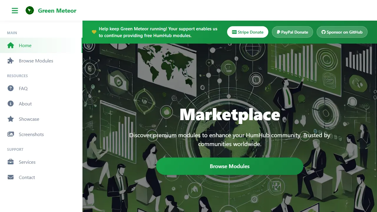 greenmeteor.net - Premium HumHub Modules and Extras screenshot