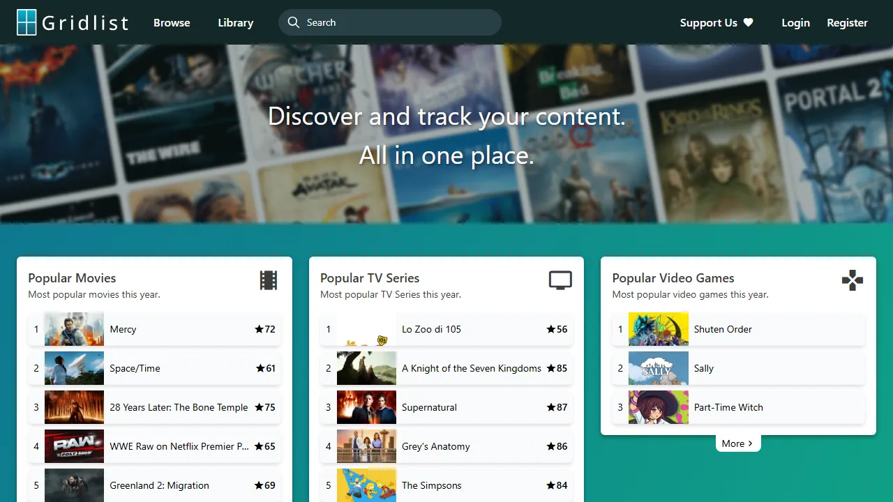 gridlist.com - Media Tracker for Movies and Games screenshot