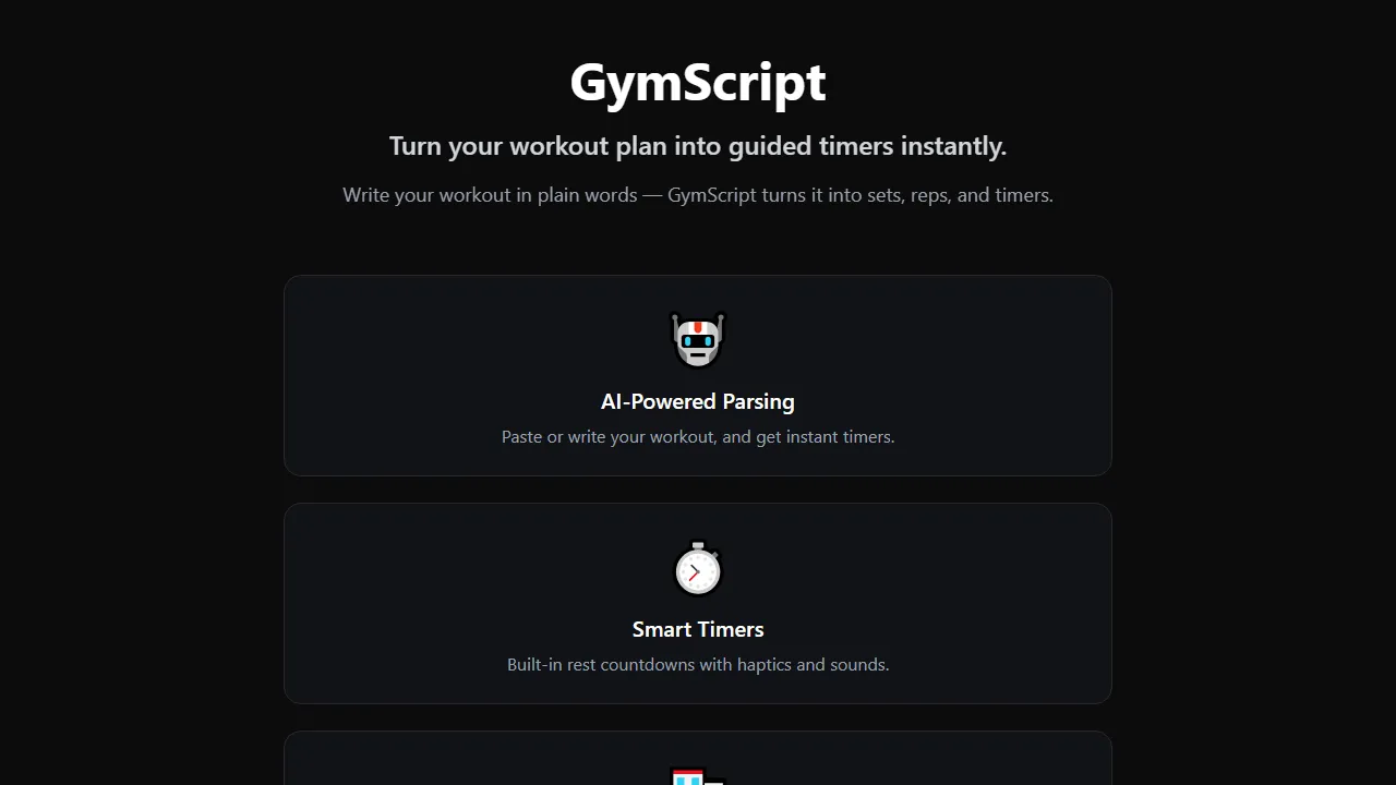 gymscript.app - Free Workout Plan Generator and Fitness Planner screenshot