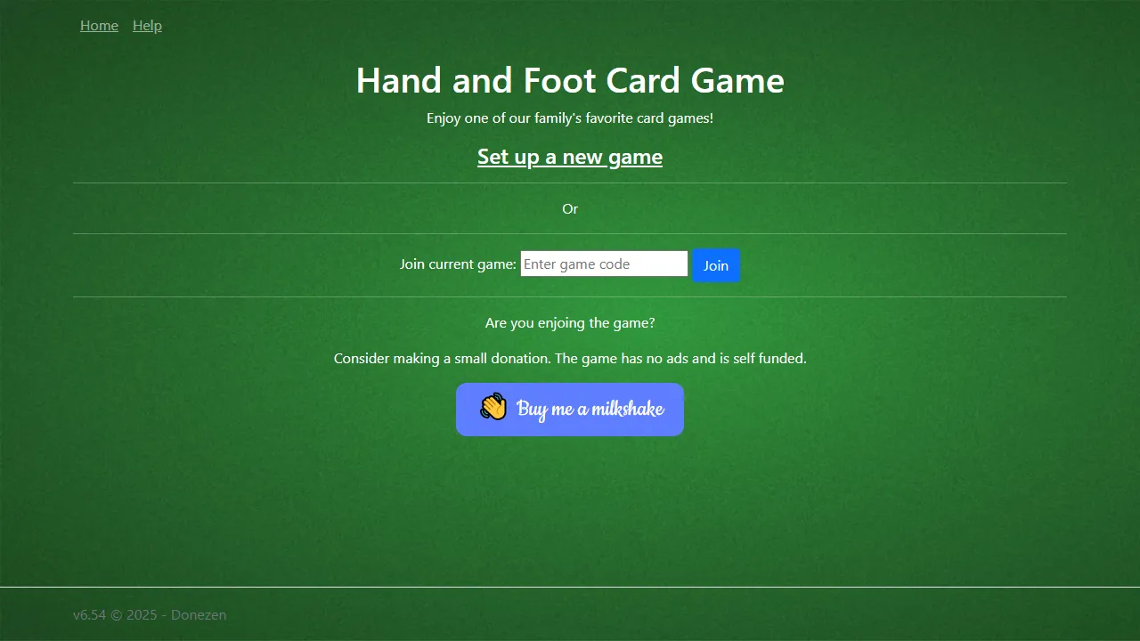 handnfoot.donezen.com - Online Multiplayer Card Game screenshot