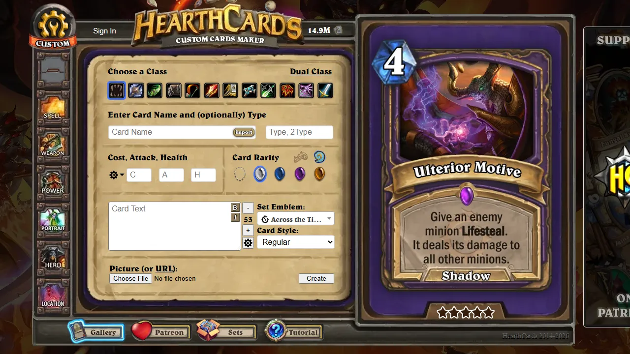 hearthcards.net - Card Game Creator - Online Tool screenshot