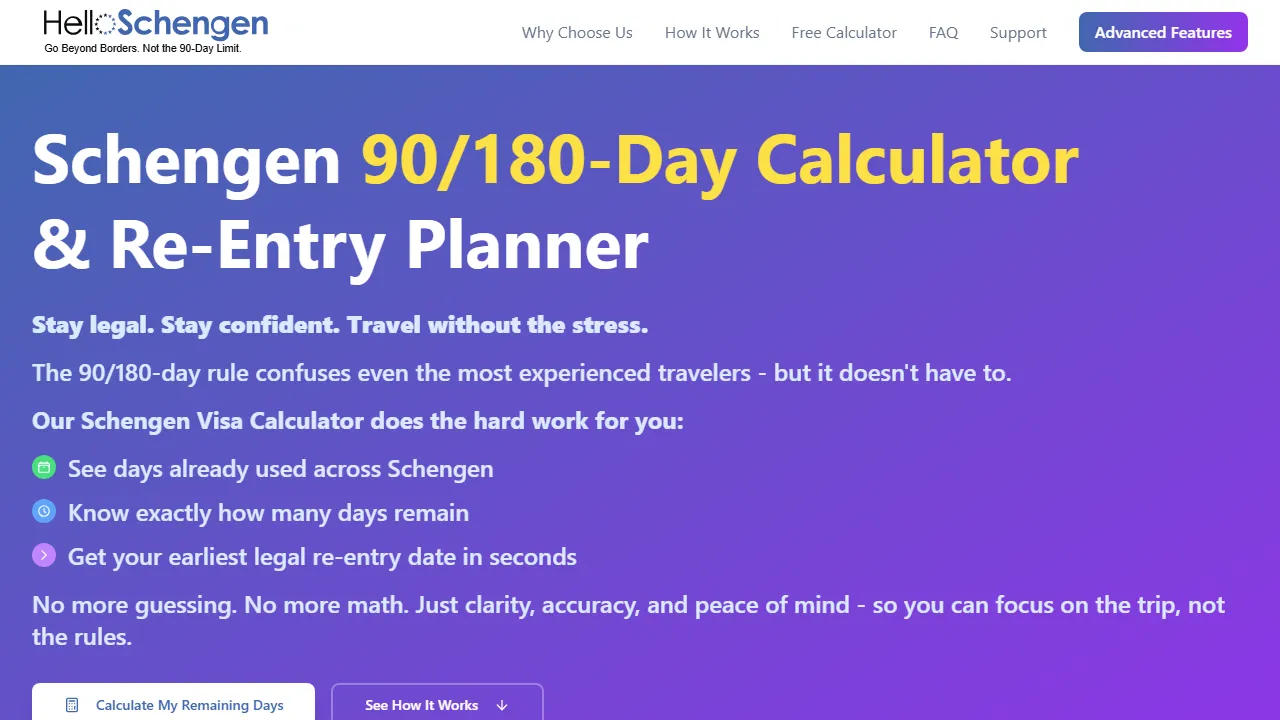 helloschengen.com - Schengen Visa Calculator and Tools screenshot