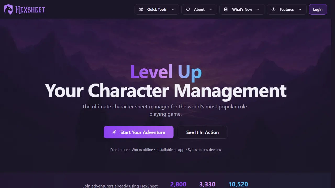 hexsheet.com - Free DND Character Sheet Manager and Creator screenshot