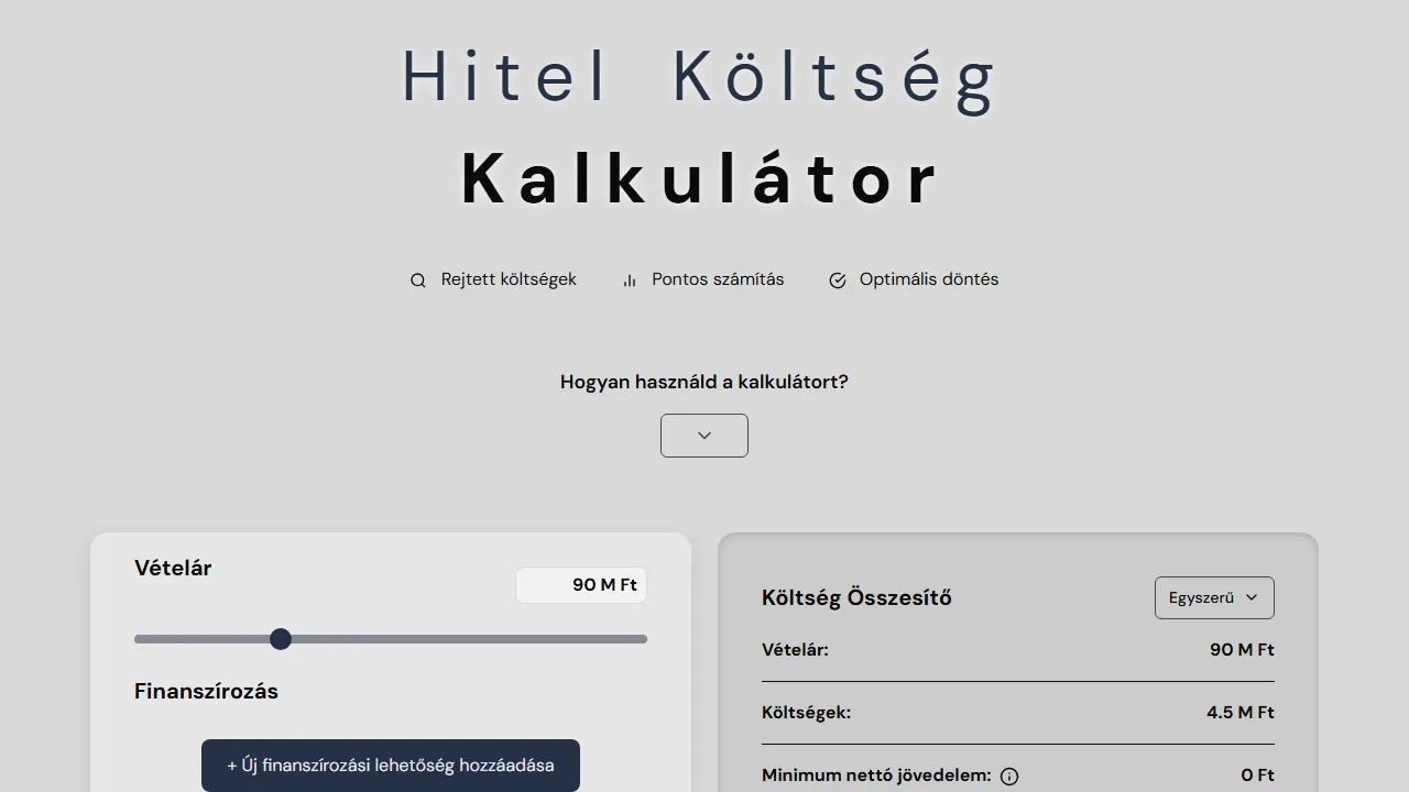 hitelkoltseg.hu - Loan Payment Estimator and Amortization Calculator screenshot
