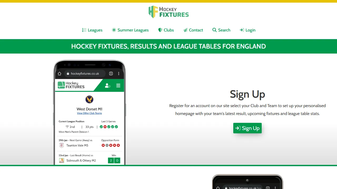 hockeyfixtures.co.uk - England Hockey Fixture and Result Tracking screenshot