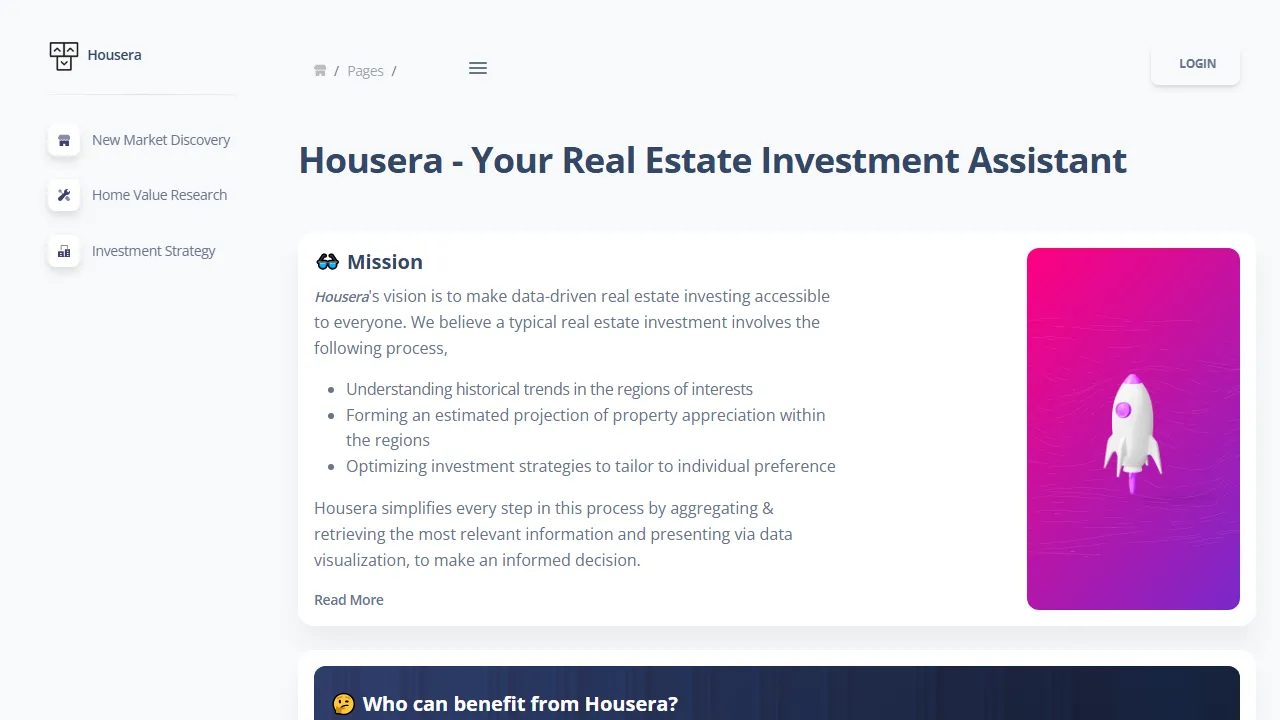 housera.org - Democratizing Real Estate Investing Web Tool screenshot