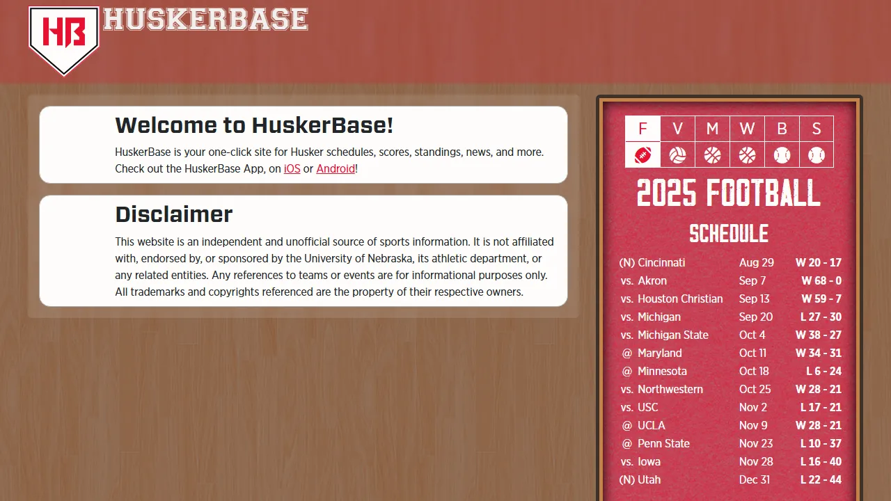 huskerbase.com - Sports News Aggregator for Husker Fans screenshot
