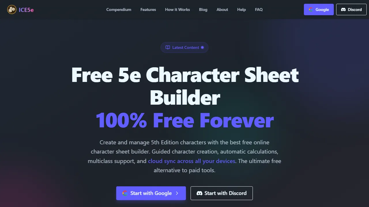 ice5e.com - Free DND Character Builder and Maps Tool screenshot