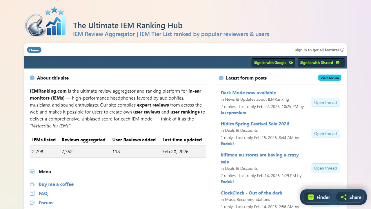 iemranking.com - Free Review Aggregator For In-Ear Monitors screenshot