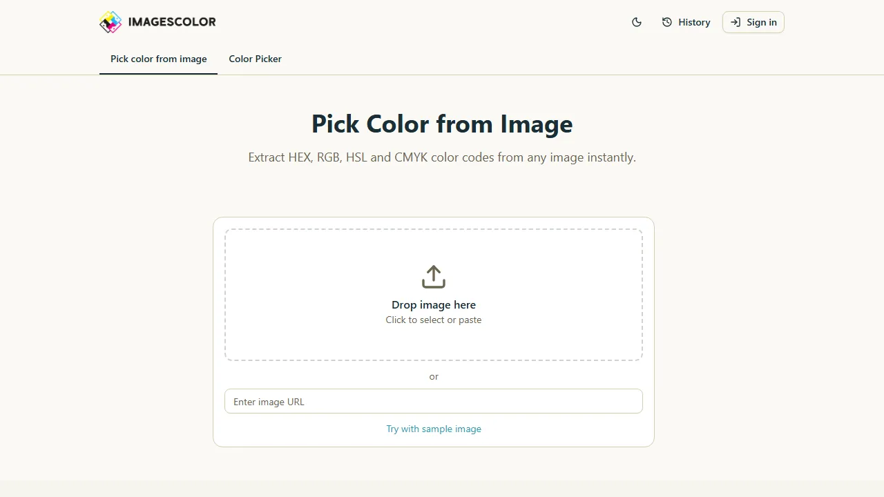 imagescolor.com - Free Online Color Finder From Image screenshot