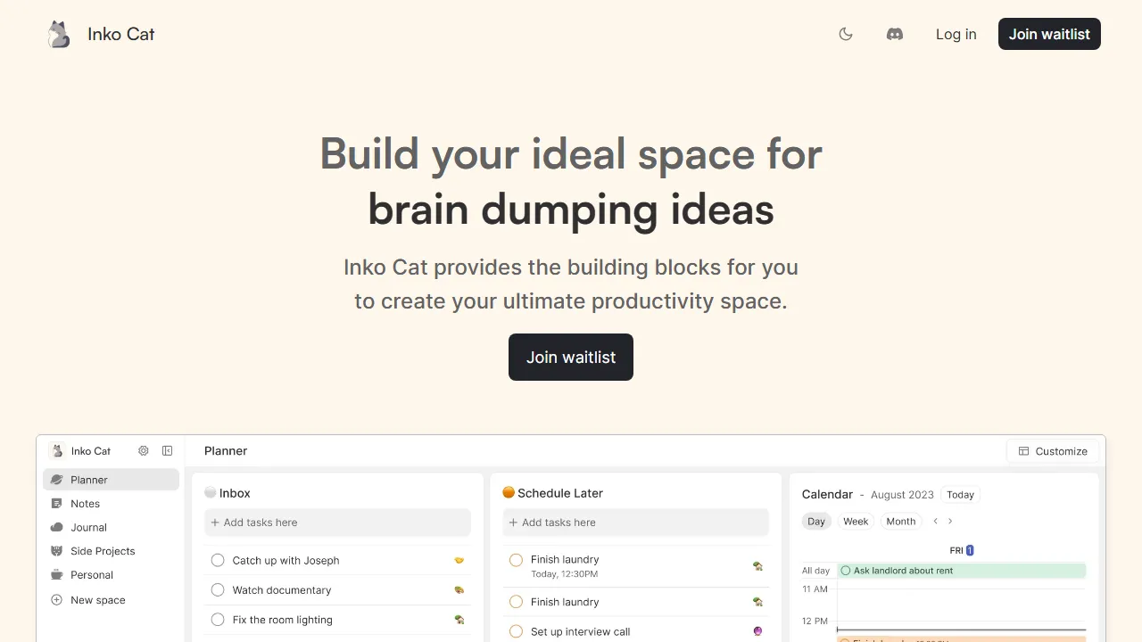inko.cat - Customizable Productivity App with Calendars and Lists screenshot