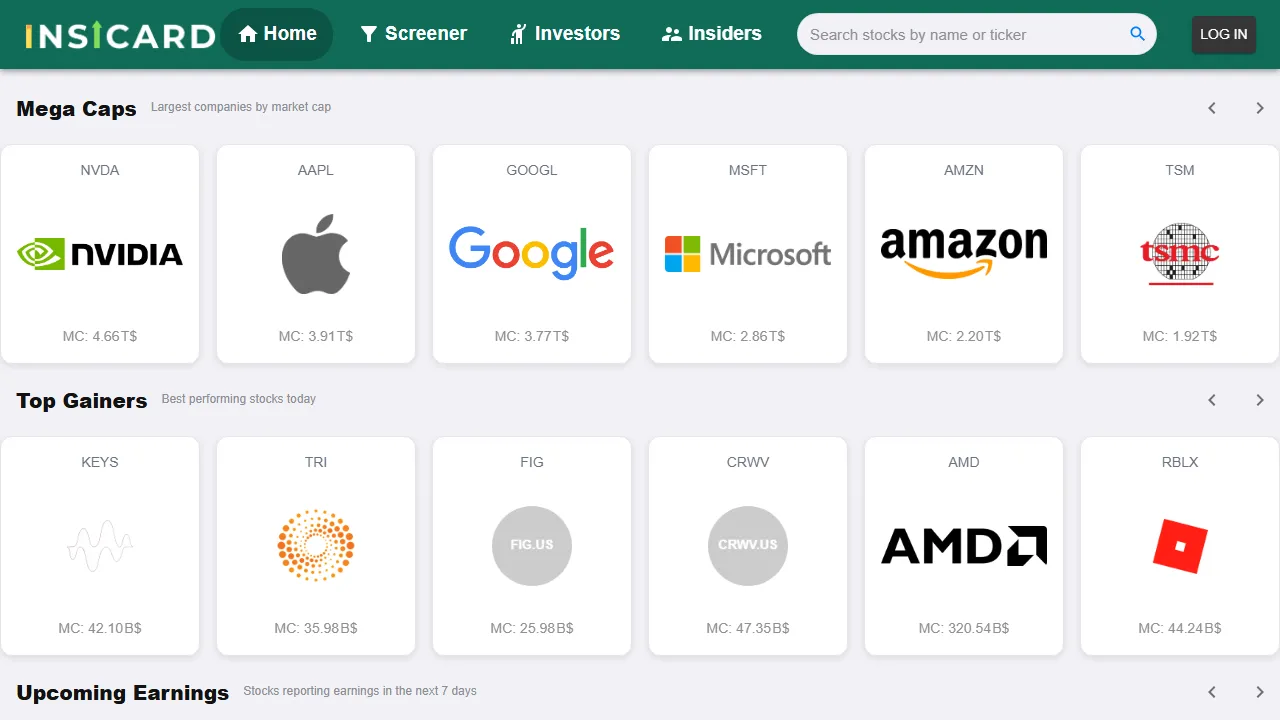 insicard.com - Stock Analysis Tool for Value Investing screenshot