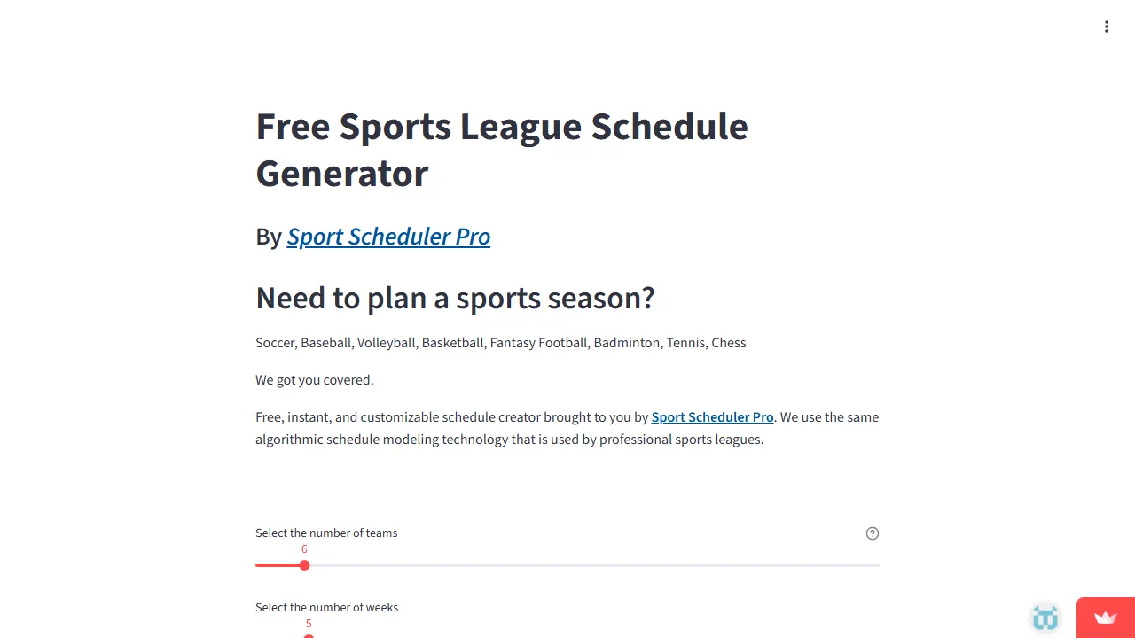 instantschedulepro.com - Free Sports Schedule Maker Online screenshot