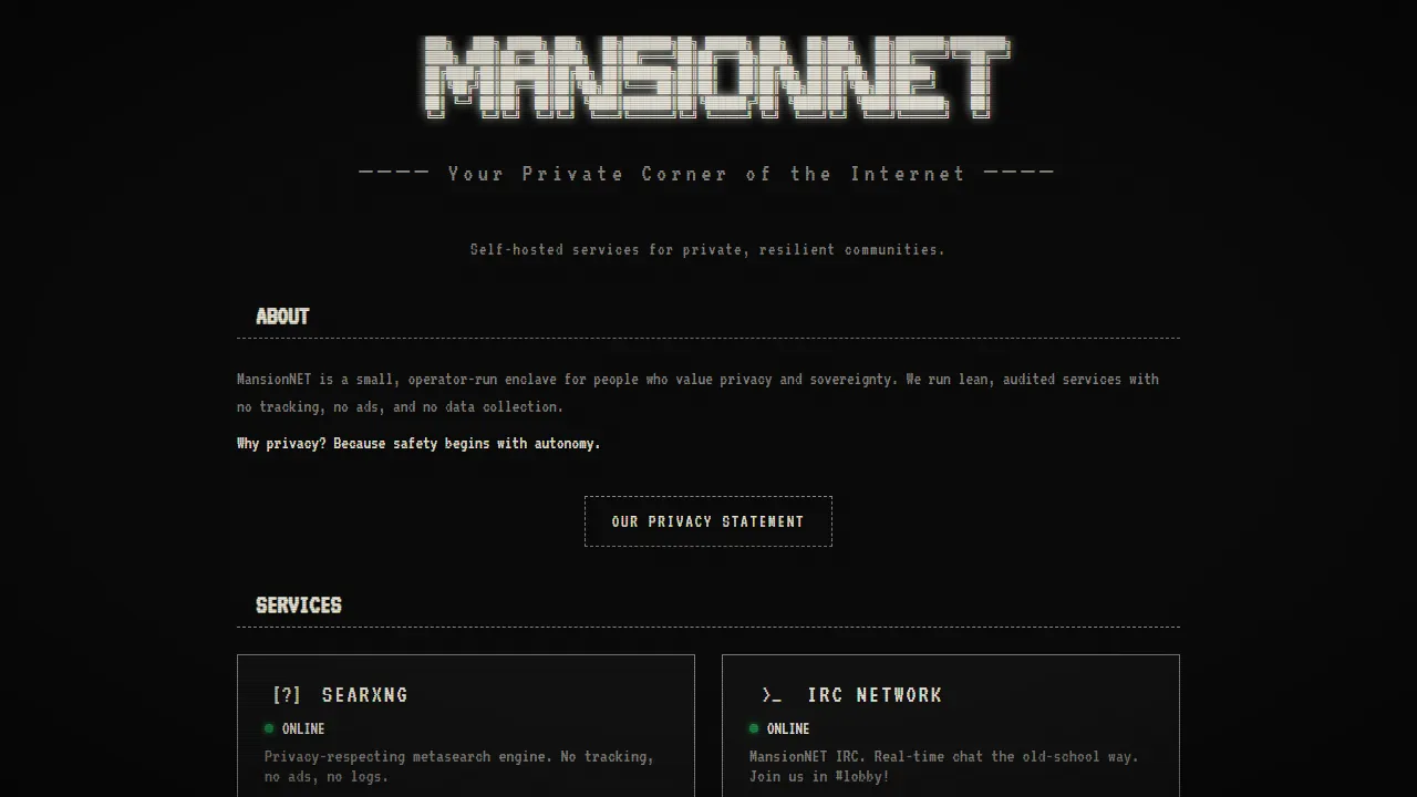 inthemansion.com - Self Hosted Services for Privacy screenshot