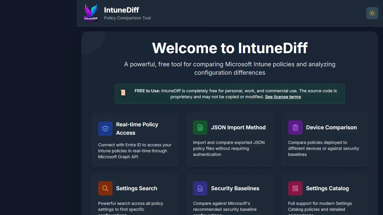 intunediff.com - Intune Policy Comparison Tool for IT screenshot