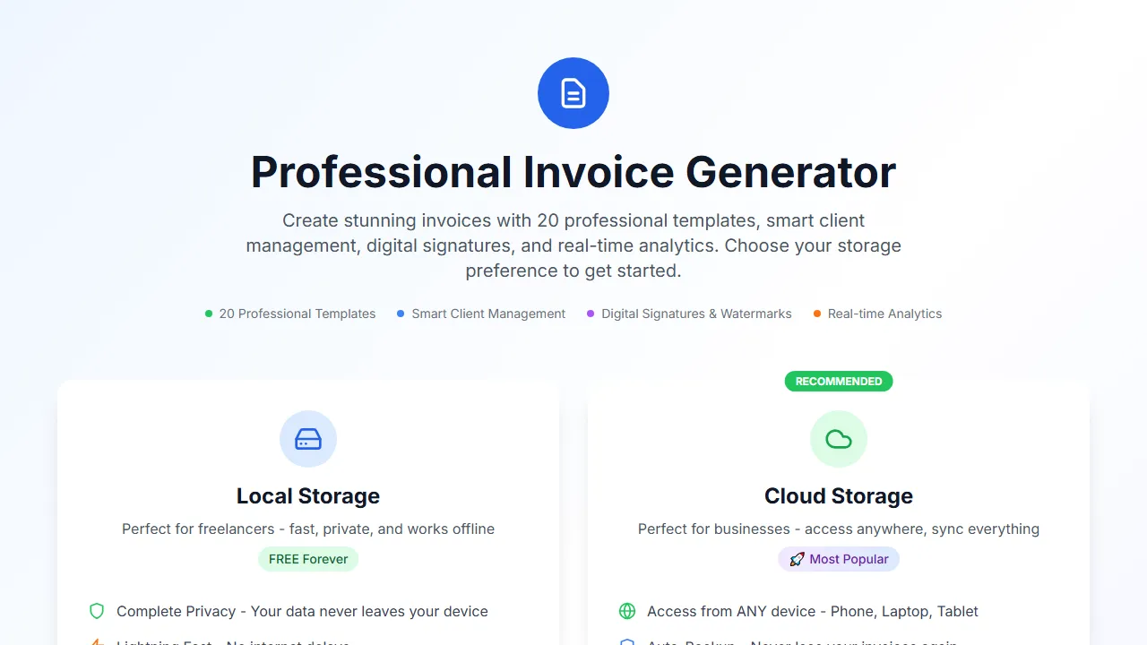 invoicee-ashen.vercel.app - Invoice Generator | Professional Invoice Creator screenshot
