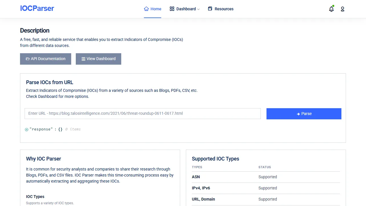 iocparser.com - IOC Extraction Tool for Threat Intelligence screenshot