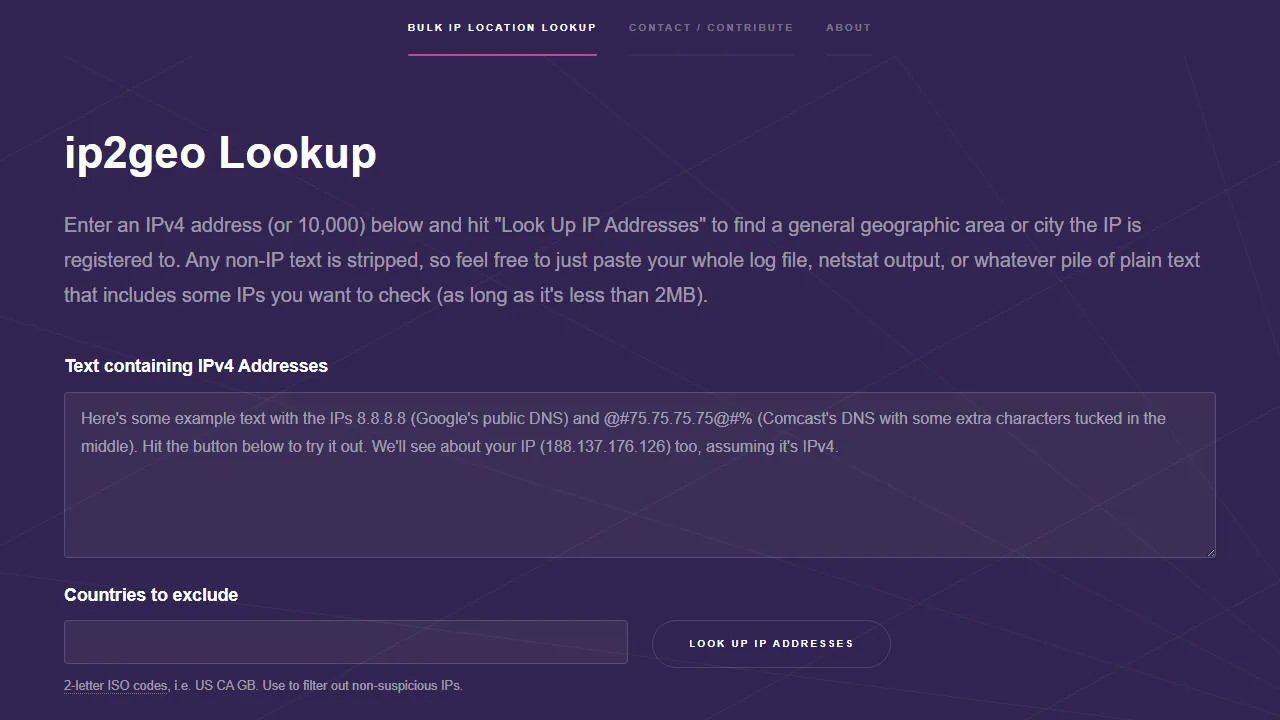 ip2geo.org - IP Address Location Lookup Tool screenshot
