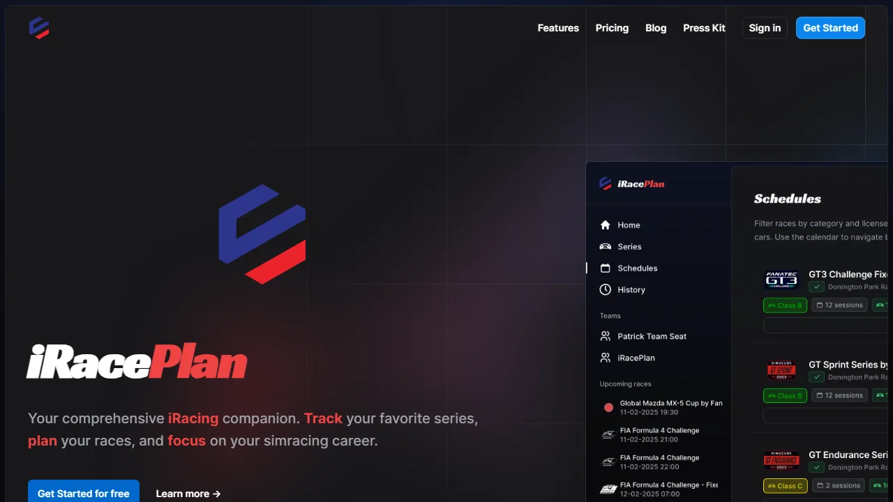 iraceplan.com - Free iRacing Planning and Scheduling Tool screenshot