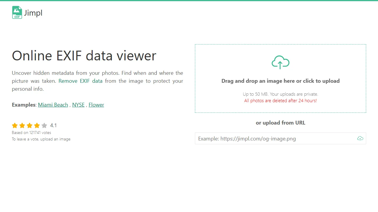 jimpl.com - Free Online EXIF Viewer and Metadata Extractor screenshot