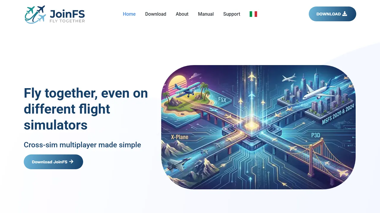 joinfs.net - Cross-Simulator Multiplayer and Shared Cockpit Platform screenshot
