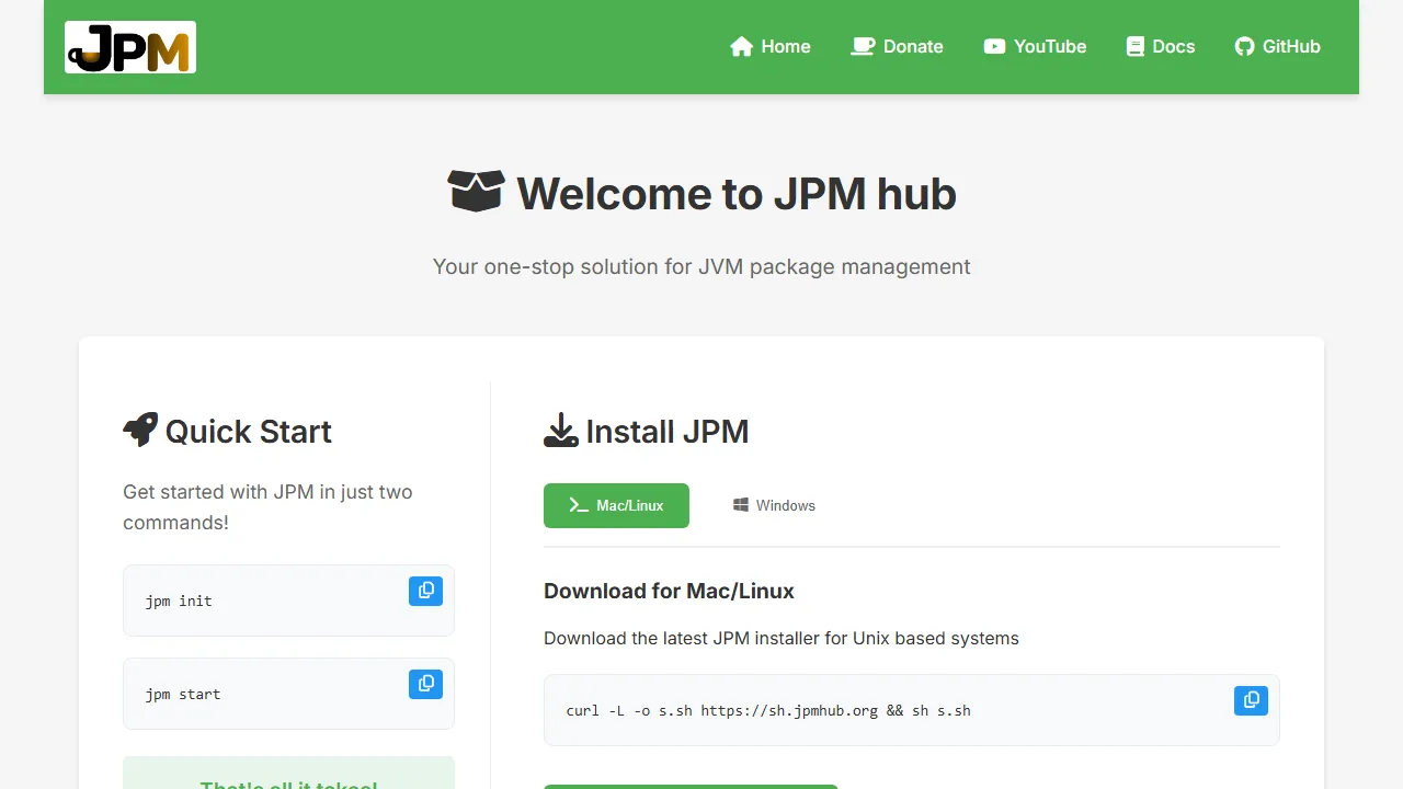 jpmhub.org - JVM Package Management Solution screenshot