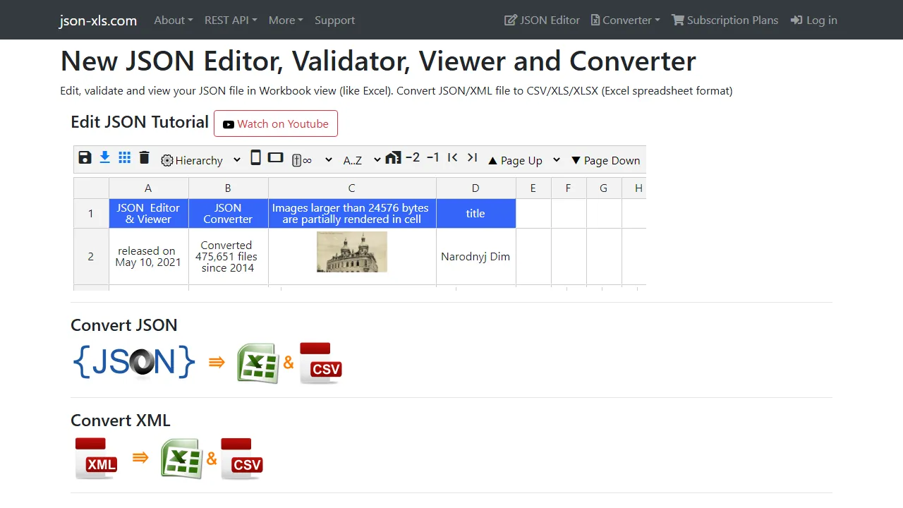 json-xls.com - Free JSON Editor Online and Viewer screenshot