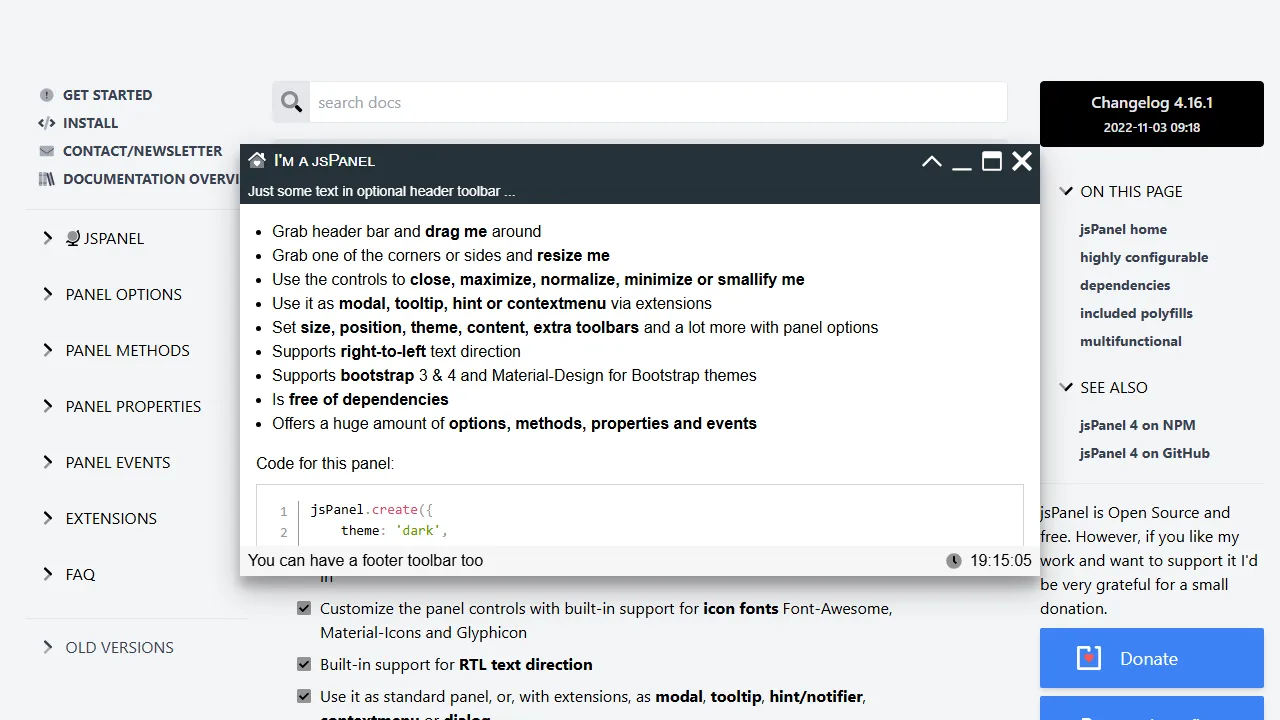 jspanel.de - JavaScript UI Library for Web Apps screenshot