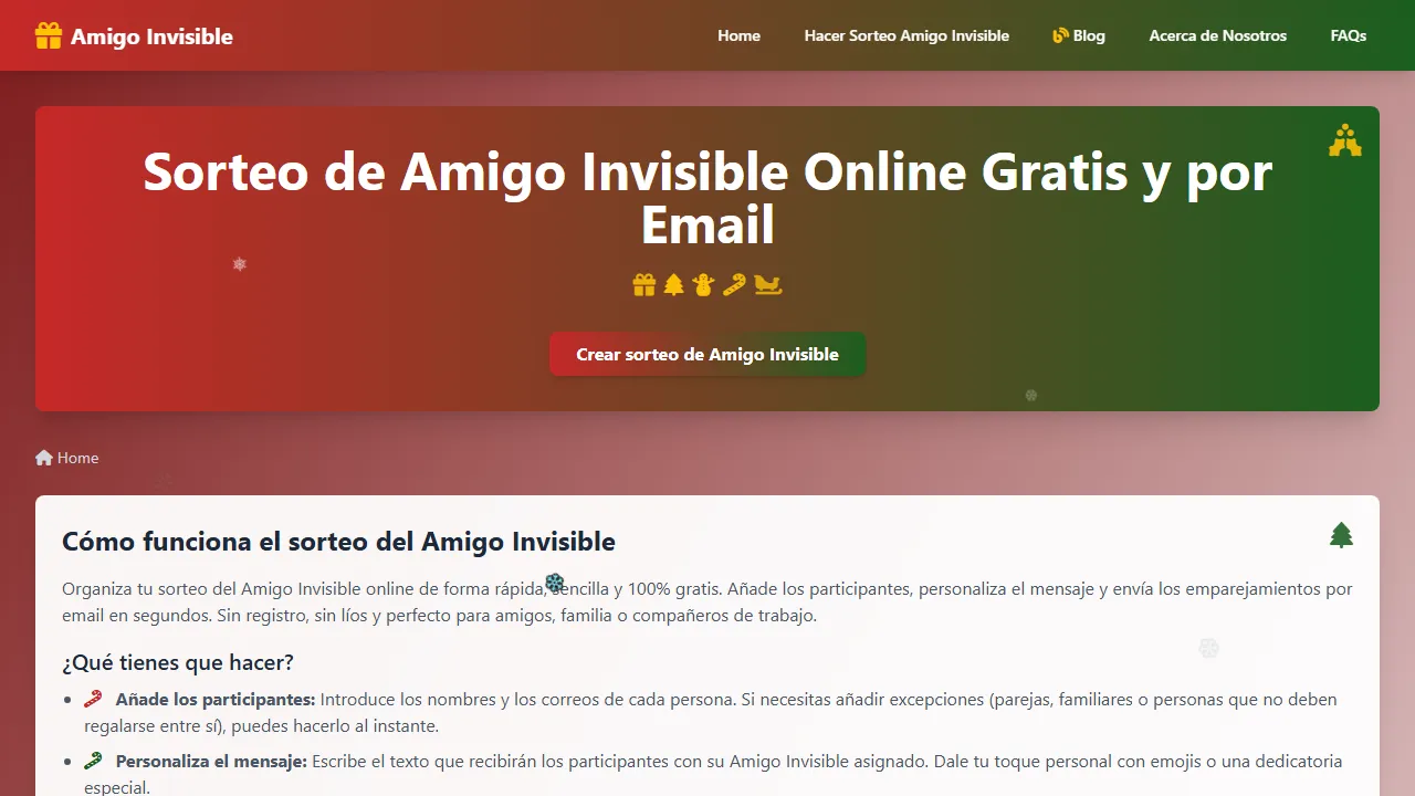 juegoamigoinvisible.com - Simple Online Secret Santa Maker screenshot