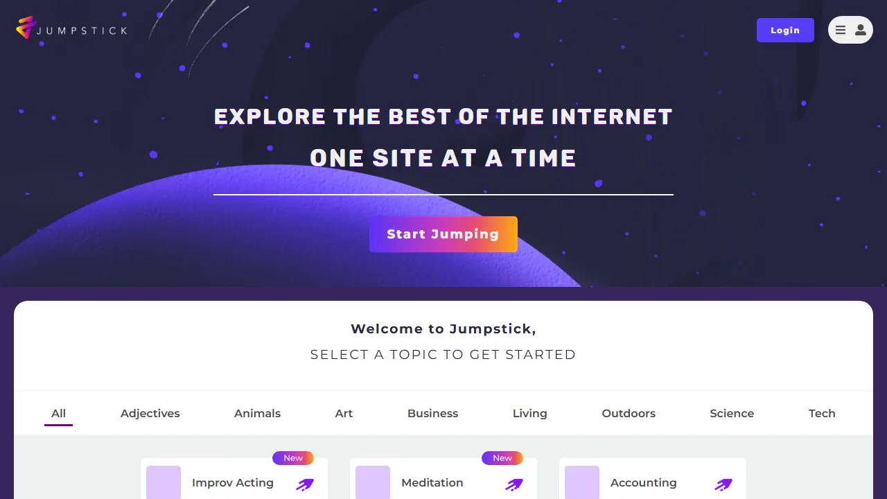 jumpstick.app - Discover Hidden Internet Treasures and Websites screenshot