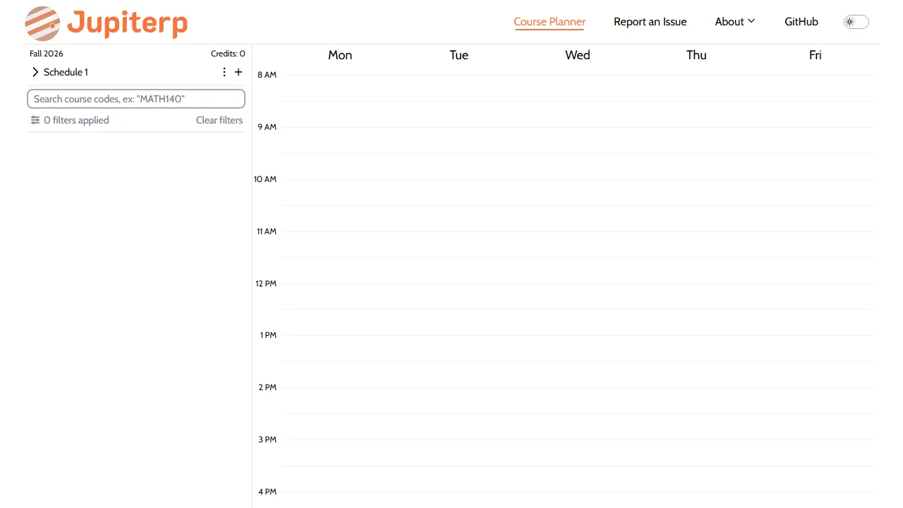 jupiterp.com - Open Source Course Schedule Planner for Students screenshot