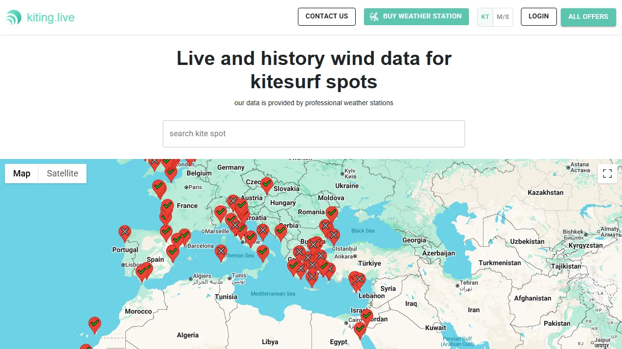 kiting.live - Live Wind Direction Statistics and Data screenshot