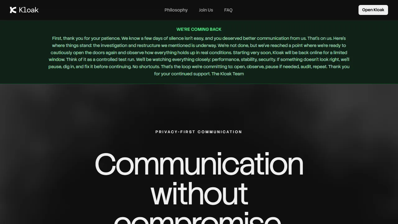 kloak.app - Privacy-First Communication Platform for Communities screenshot