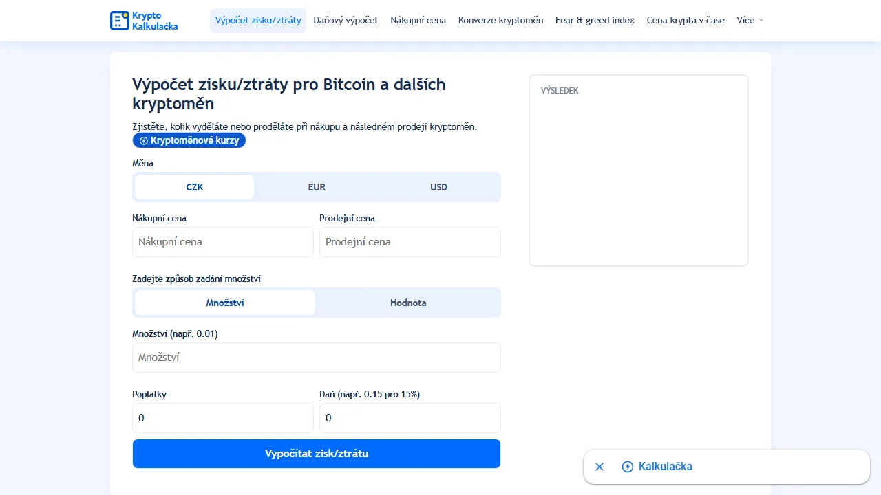 krypto-kalkulacka.cz - Crypto Calculator Profit - Coin Calculation Online screenshot