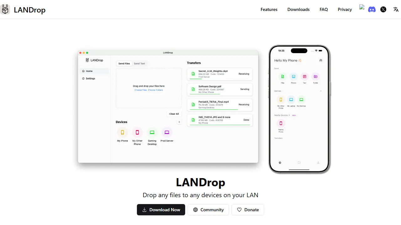 landrop.app - Cross-Platform File Transfer Tool screenshot