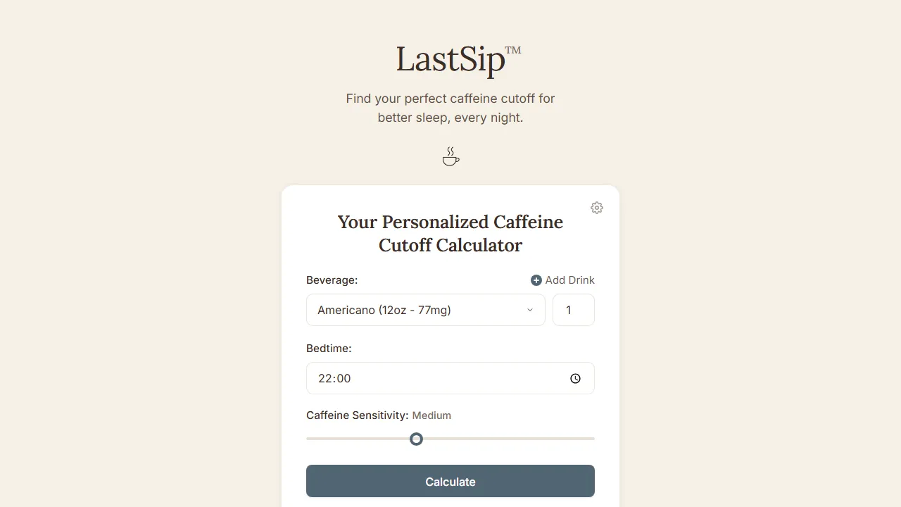 lastsip.app - Simple Caffeine Tracker App For Better Sleep screenshot