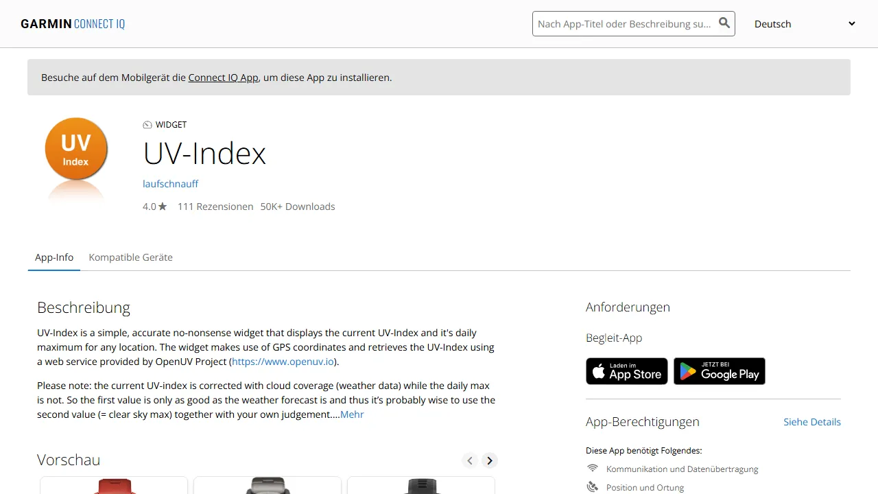 laufschnauff - Garmin Watch UV Index Widget Download screenshot