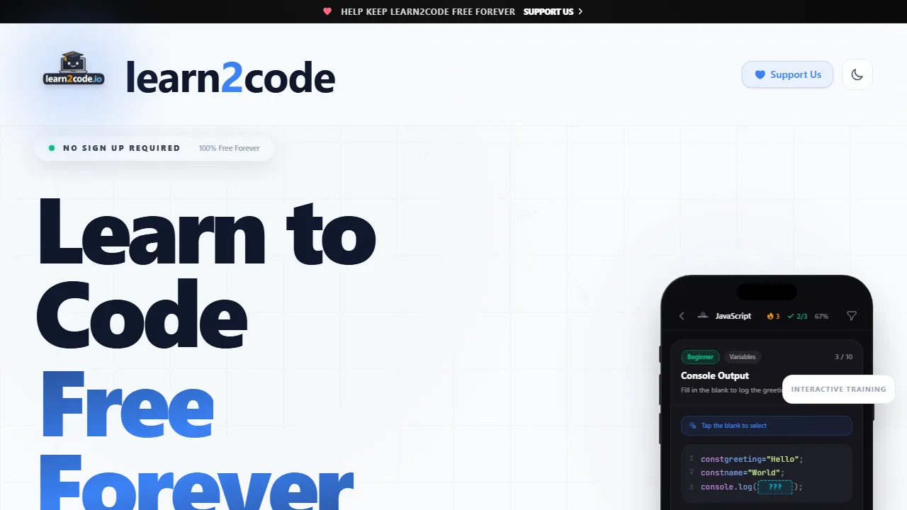 learn2code.io - Free Learning Coding Online Web Programming Course screenshot