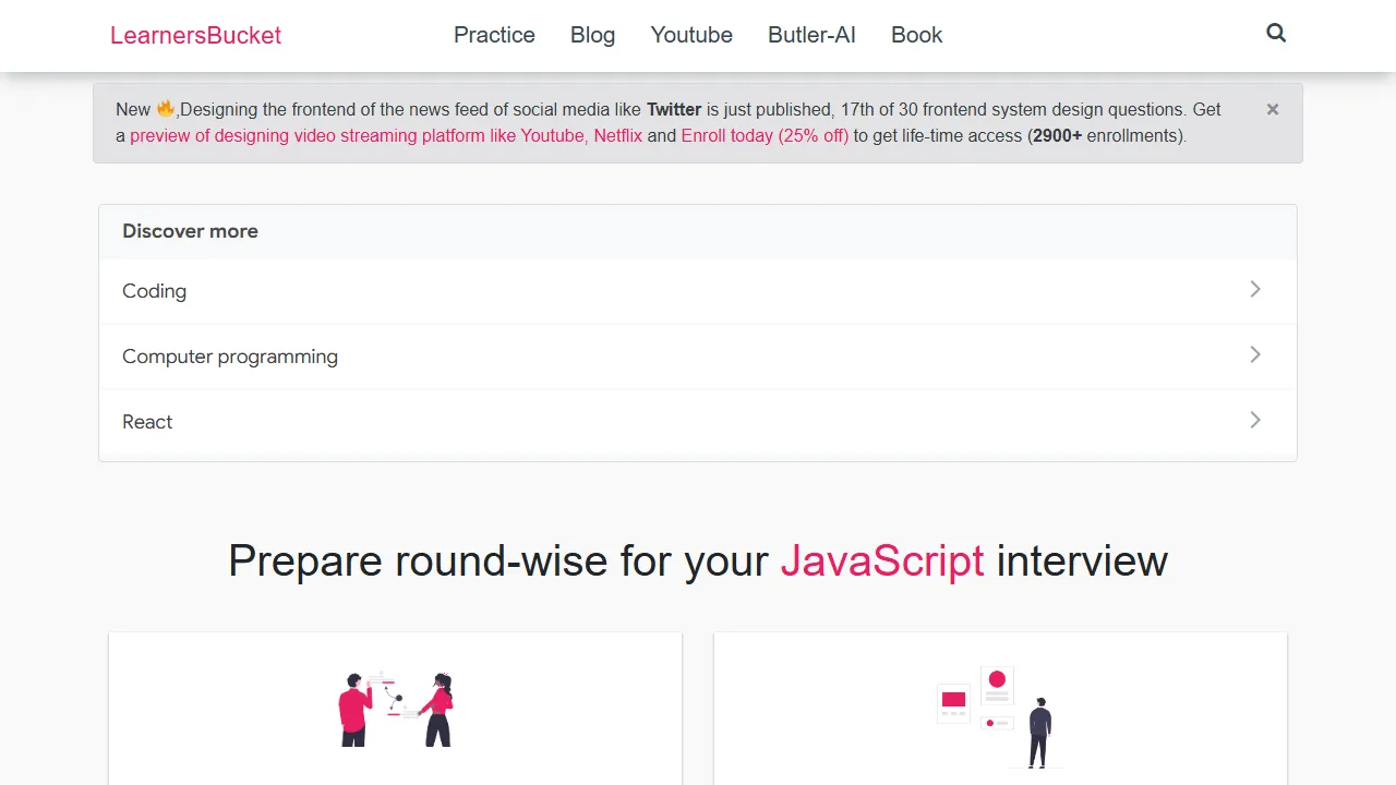 learnersbucket.com - Free Online Coding Practice Platform for Interviews screenshot