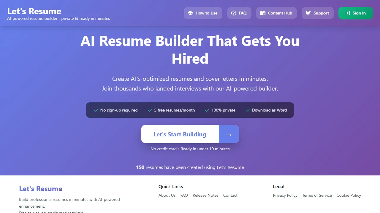 letsresume.org - Create Resume Online Free - Professional CV Builder screenshot
