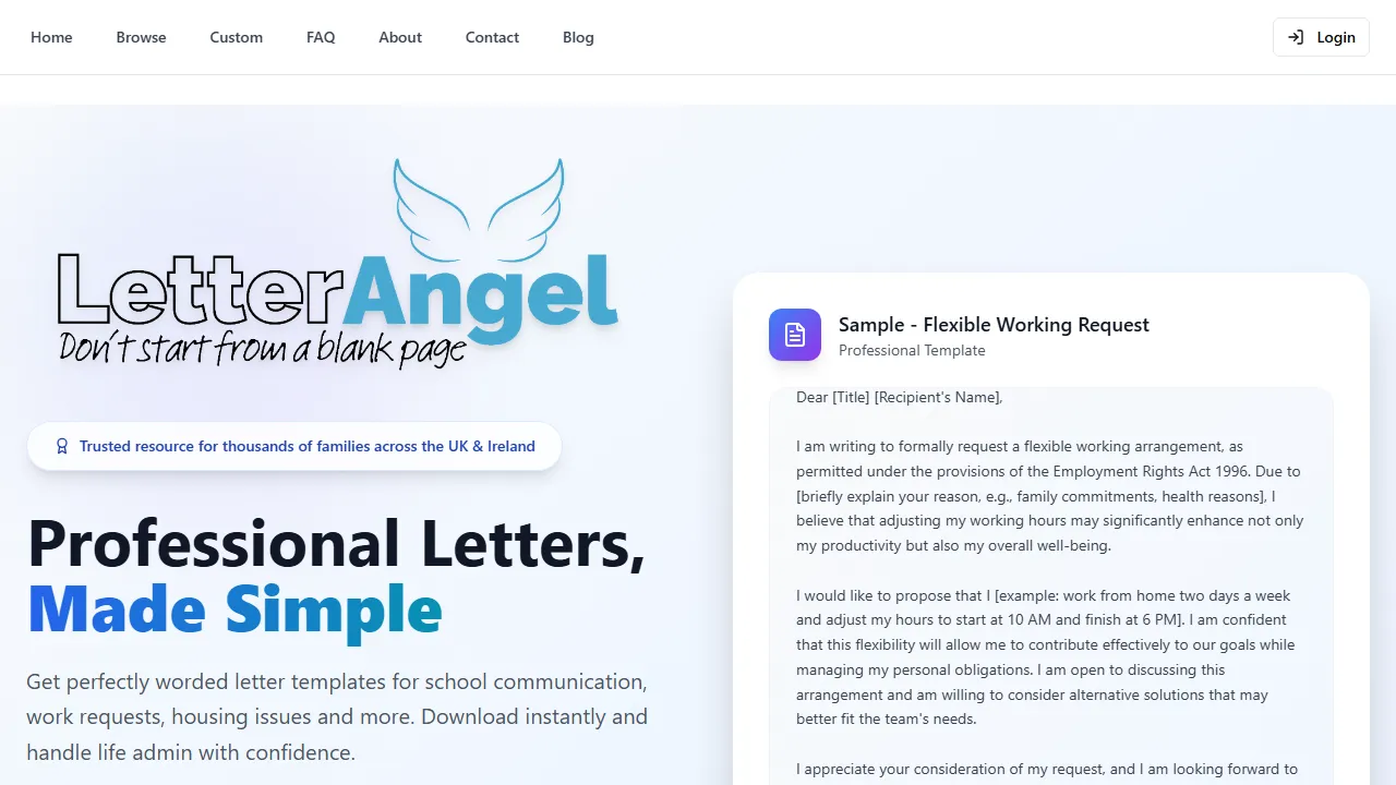 letterangel.com - Letter and Communication Template Generator screenshot