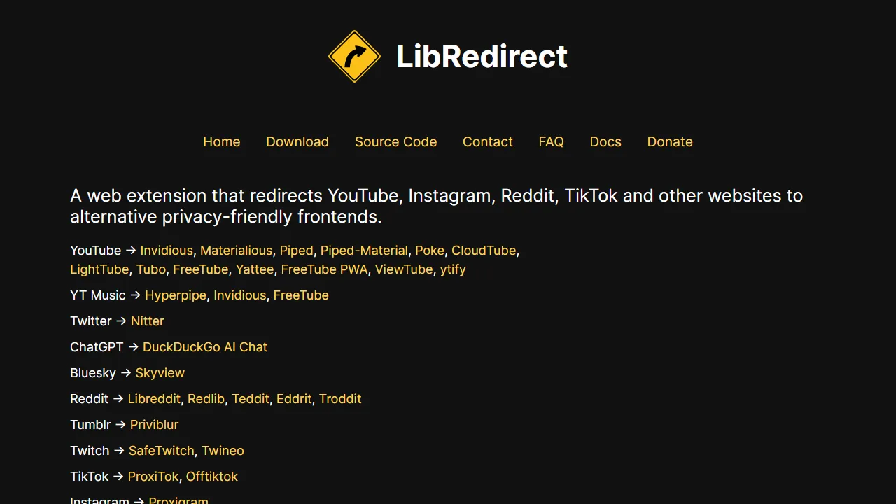libredirect.github.io - Donation Page For Privacy Redirect Service screenshot