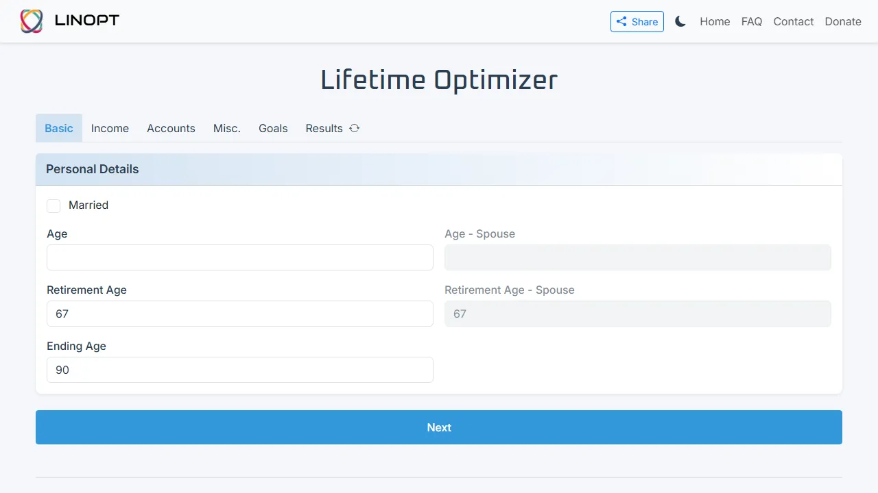 linopt.com - Linear Optimization for Financial Planning screenshot