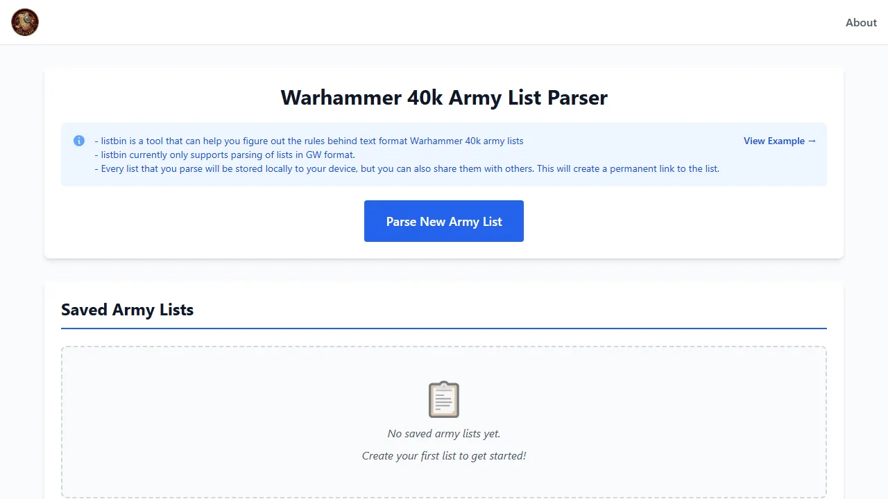 listbin.app - Warhammer 40k List Builder for Army Lists screenshot
