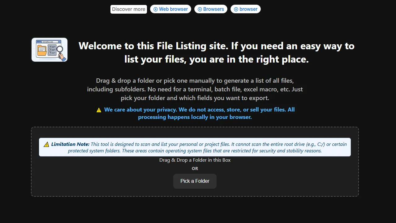 listmyfiles.com - Free File List Generator Online Tool screenshot