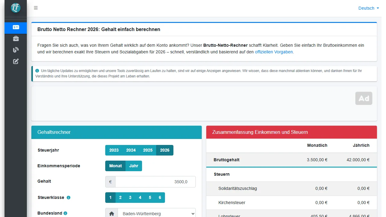 lohntastik.de - Free Online Salary and Income Tax Calculator screenshot