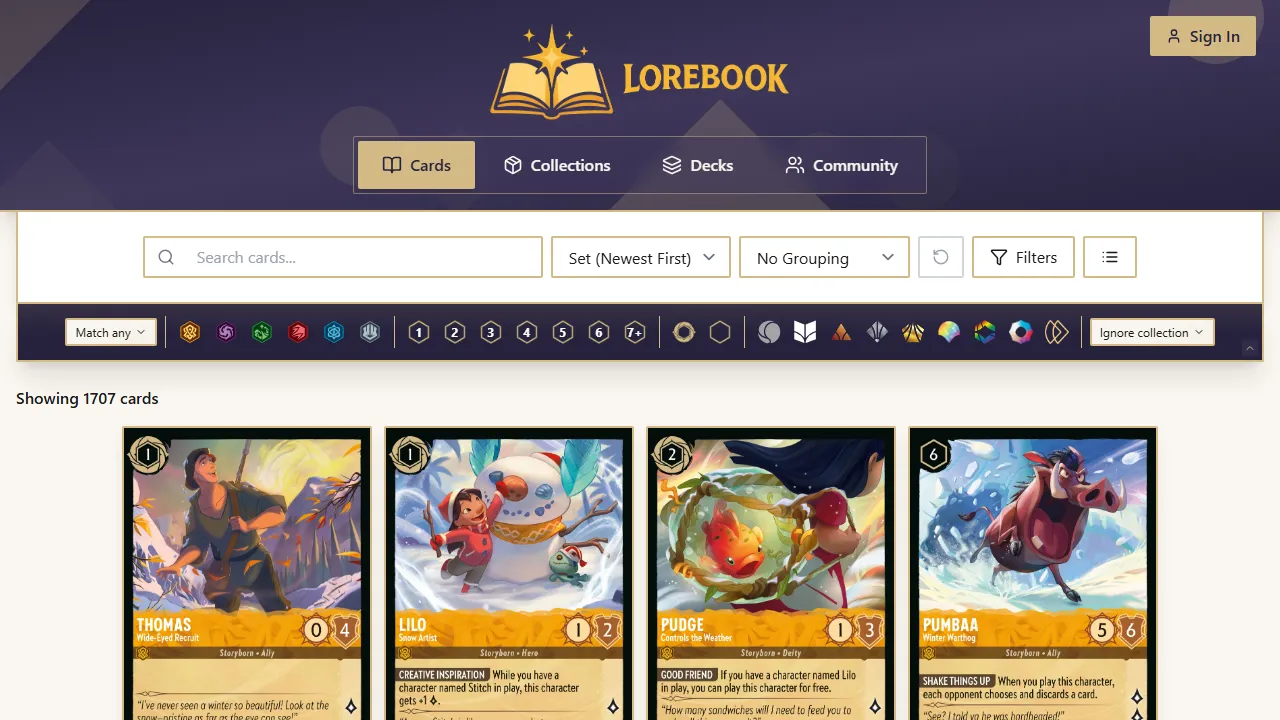lorebook.ink - Disney Lorcana Card Collection Tracker screenshot