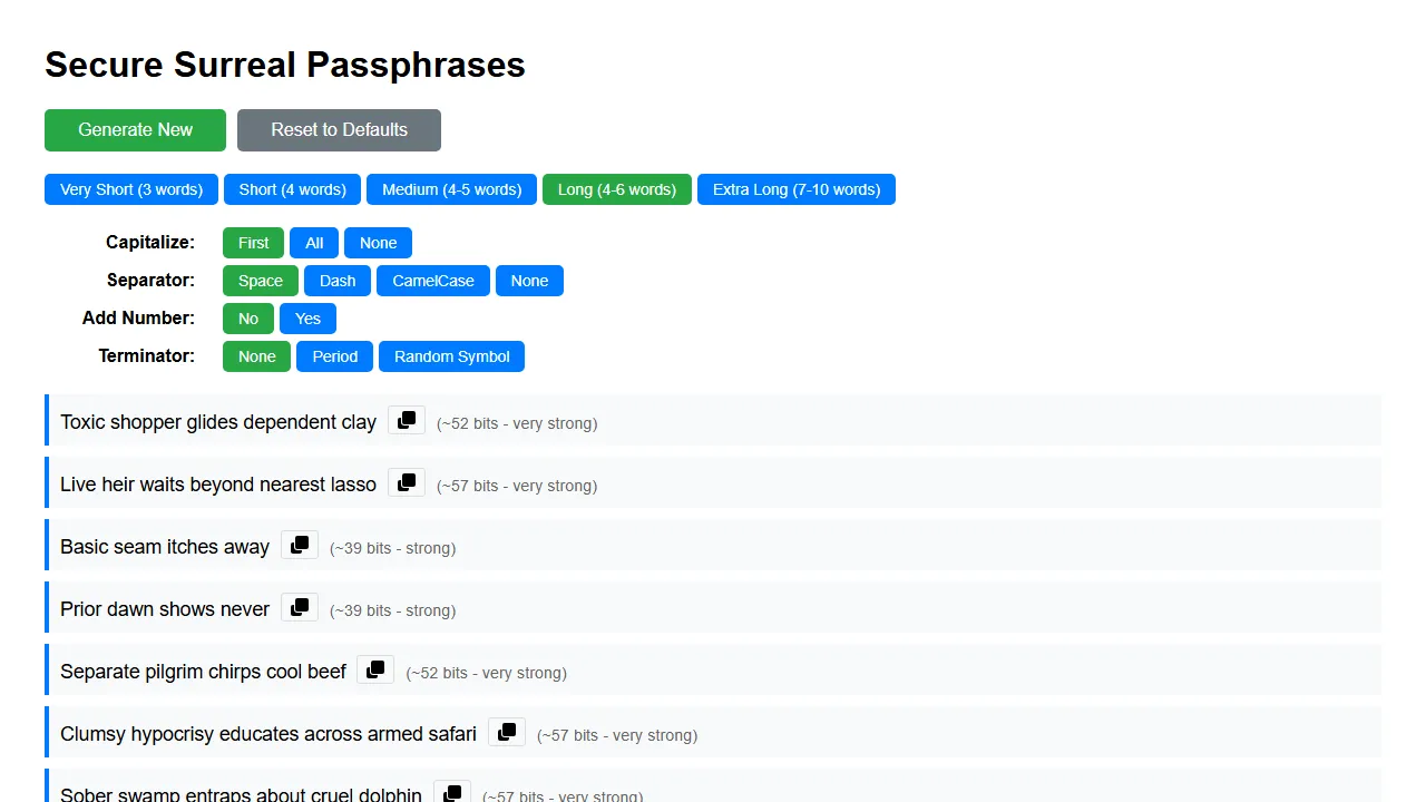 lylebrulhart.com - Passphrase Generator Creates Strong Passwords screenshot